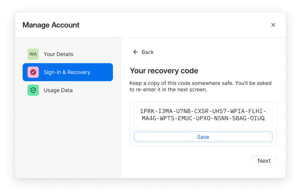 recovery code passkey